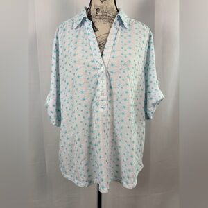 C.D. Daniels Blue & White Embroidered Front Button up Blouse Plus Size 1X